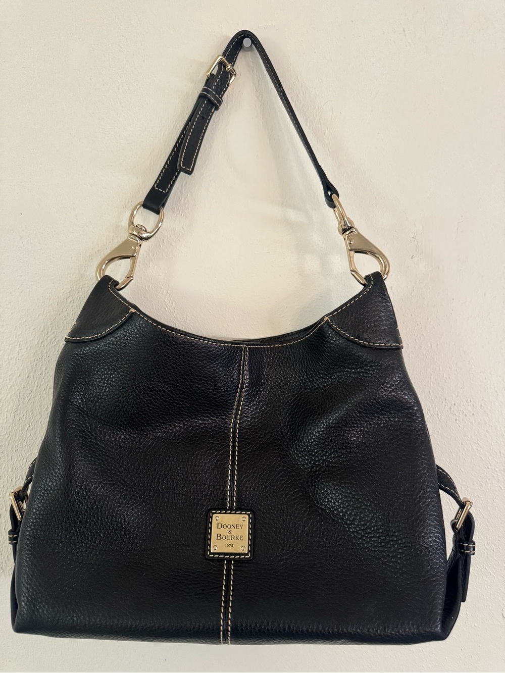 Dooney & Bourke Black Pebbled Leather Hobo with Gold Hardware